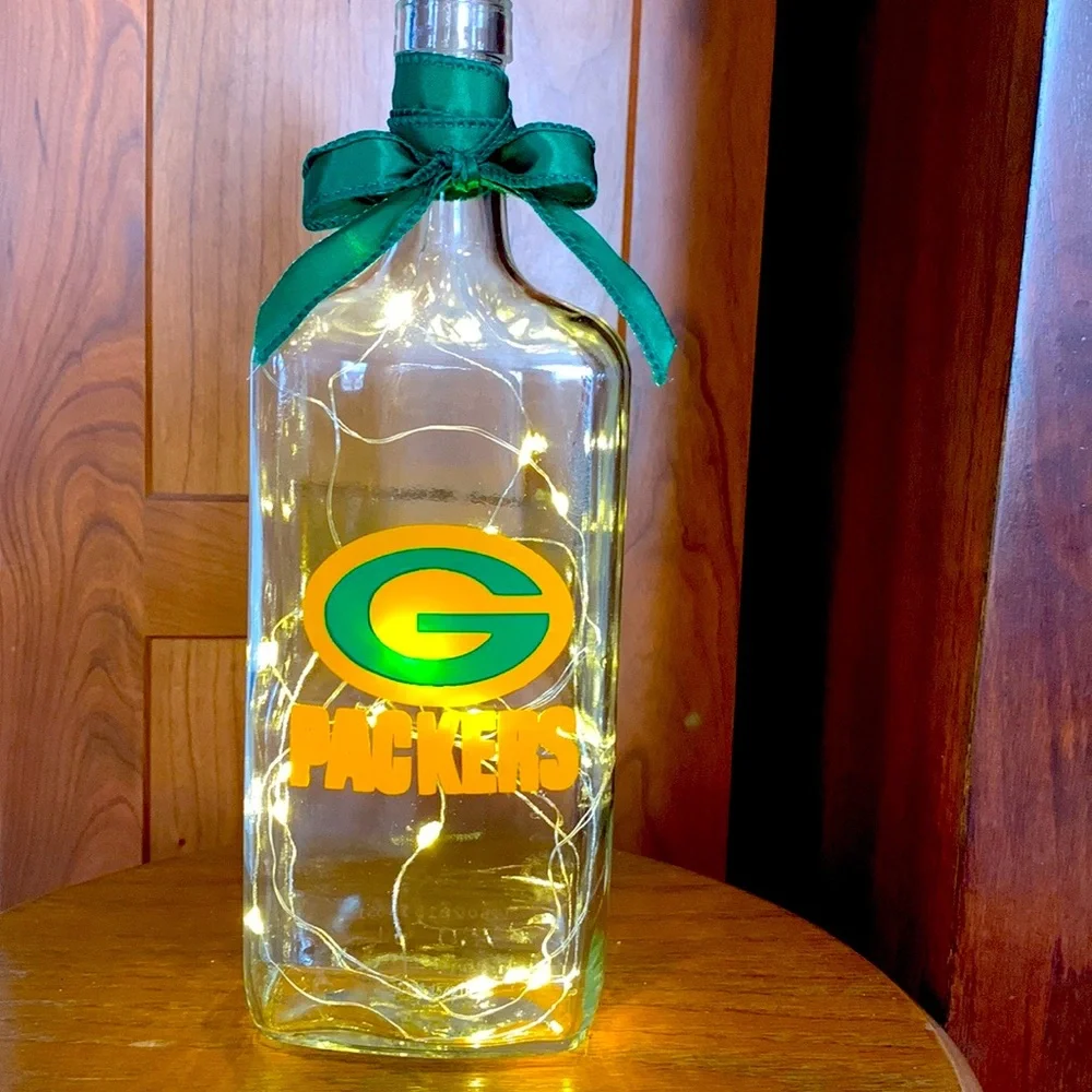 Hand Crafted, up-cycled Green Bay Packers Spirit Bottle Lantern